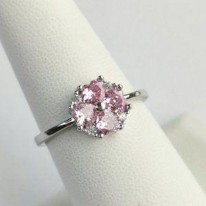 Nwt Sterling Silver pink diamond Cz hearts ring size 8